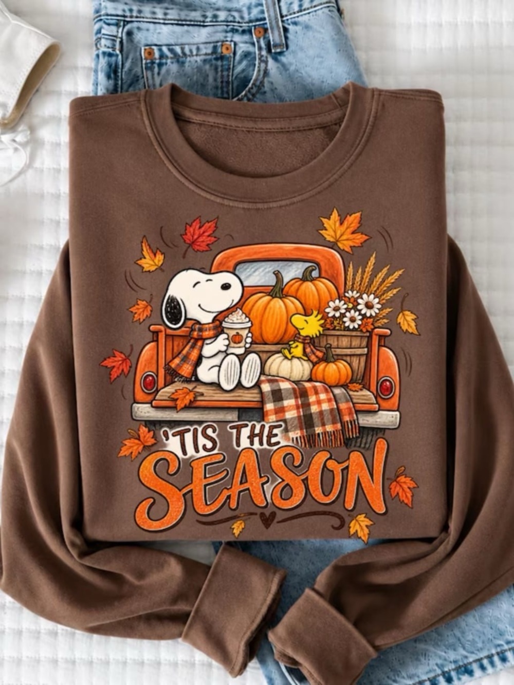 Brown Snoopy Pumpkin Tis The Season Graphic Sweatshirt